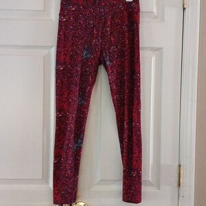Lularoe speckled maroon blue red cream designed print leggings   Sz One Size  EU